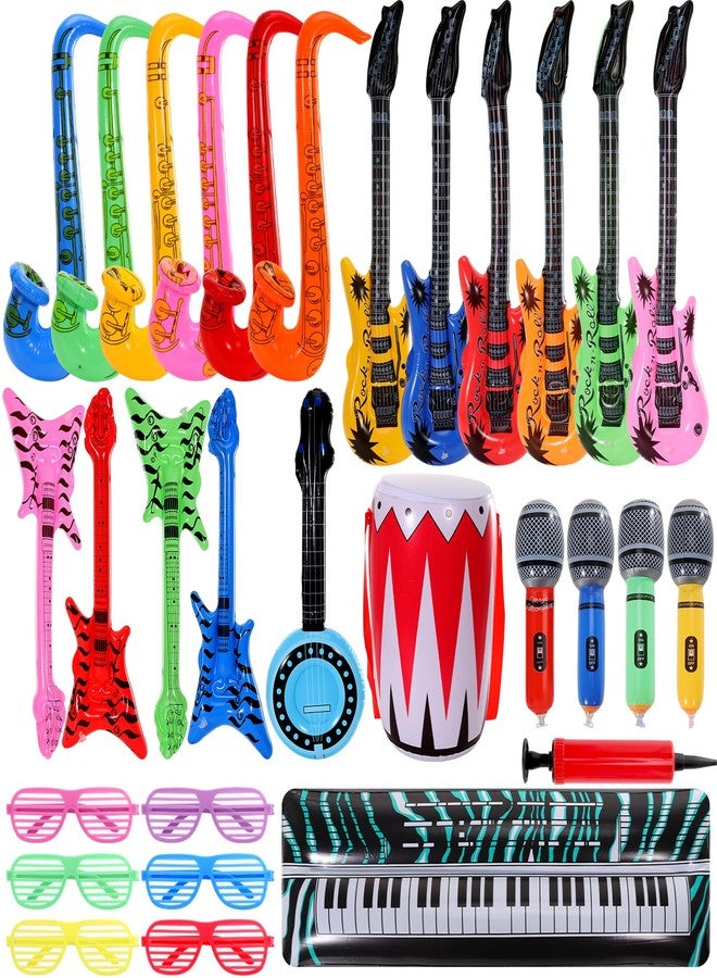 Dyrfolm 30 Pcs Inflatable Rock Star Toy Set,80s 90s Party Decorations Inflatable Party Props,Inflatable Guitar Microphone,Inflatable Piano,Saxophone Drum,Party Favors Rock and Roll Party Supplies - Image 1